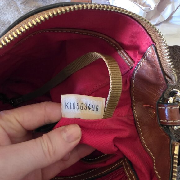 Dooney & Bourke Pebble Grain Darcy Domed Satchel Crossbody Navy Tan Leather - Picture 5 of 16